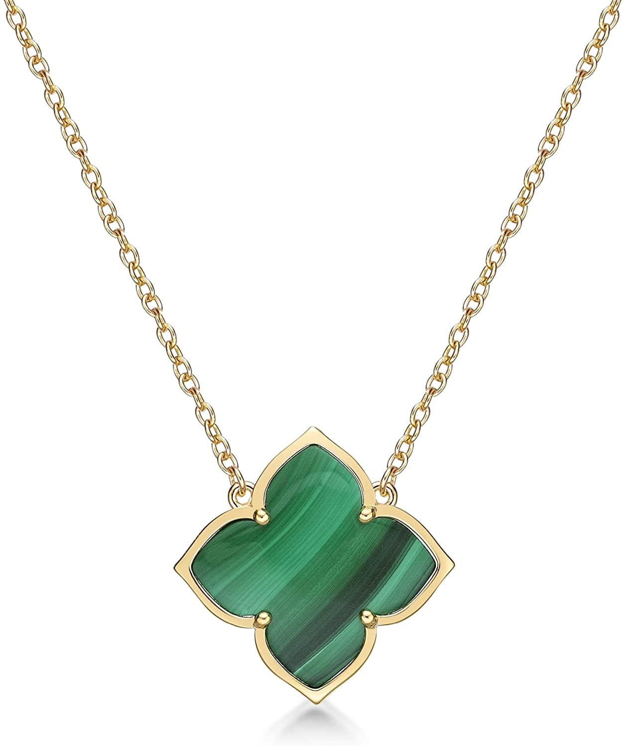 Malachite Flower Pendant Necklace in Sterling Silver