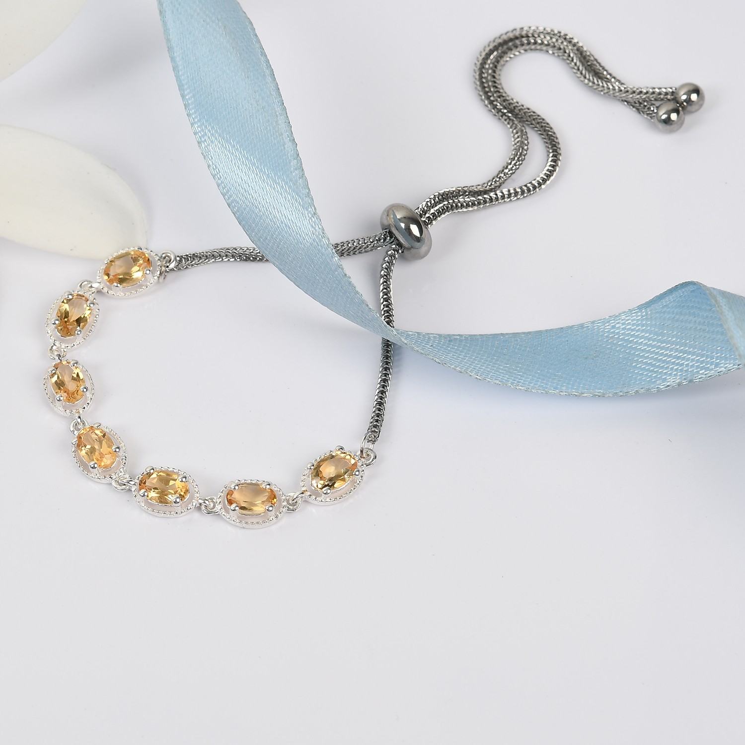 Silver Citrine Bolo Bracelet for Women