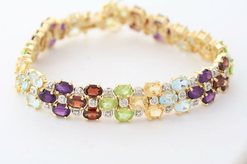 Gold-Plated 13ctw Gemstone Bracelet with Garnet & More