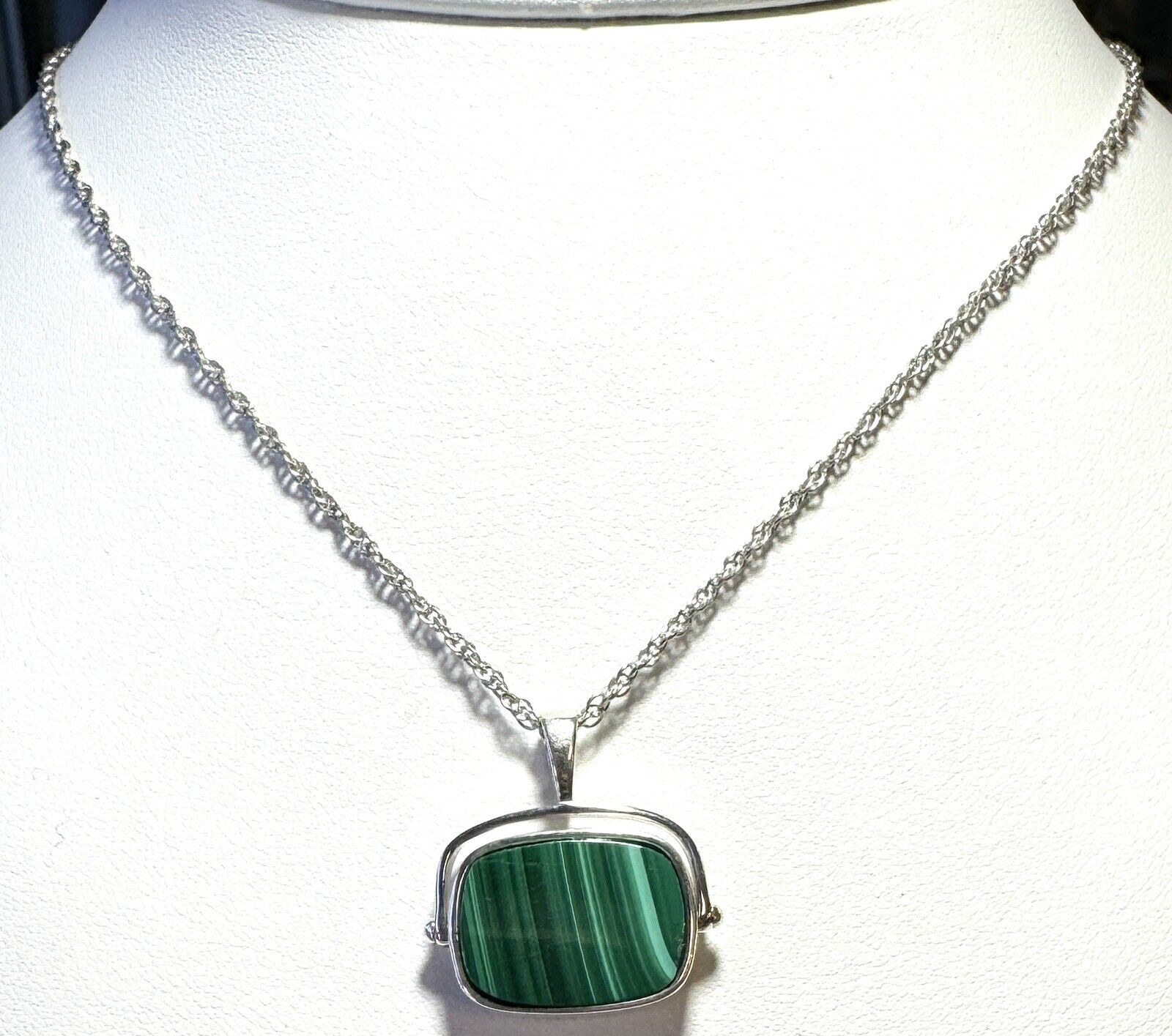 Sterling Silver Reversible Malachite and Tiger's Eye Pendant
