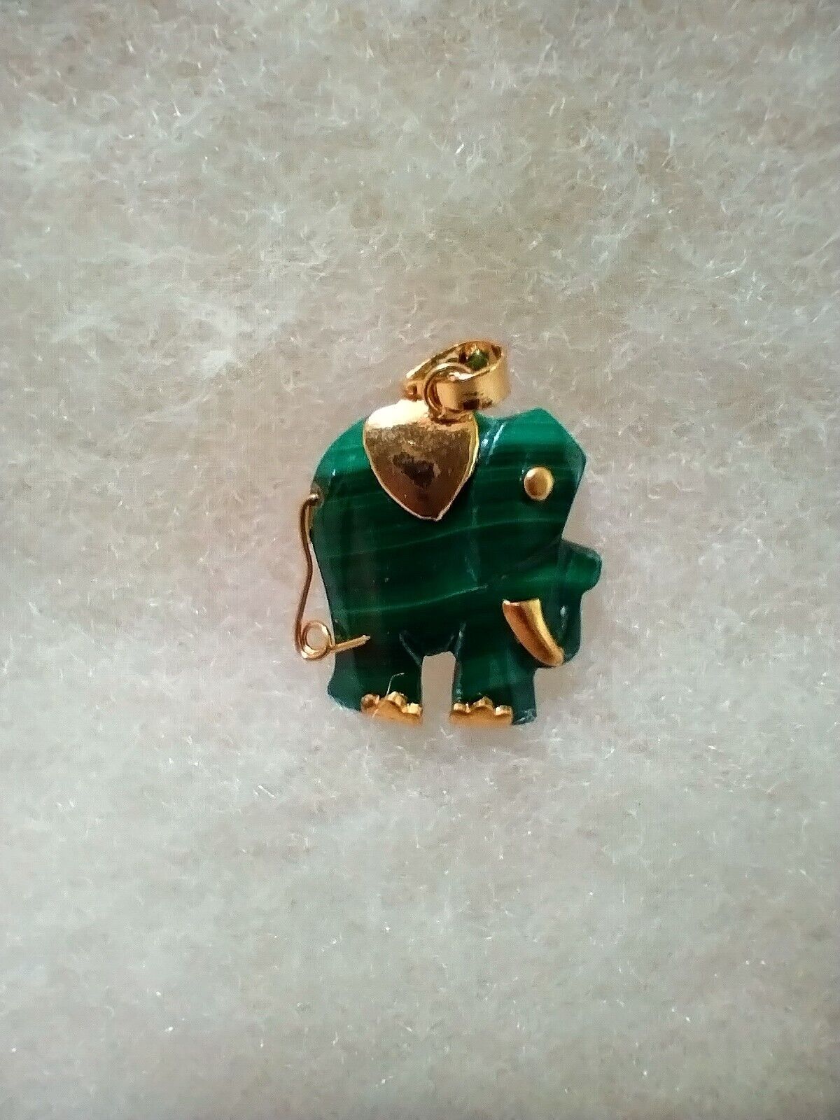 Malachite Elephant Pendant with Gold Accents