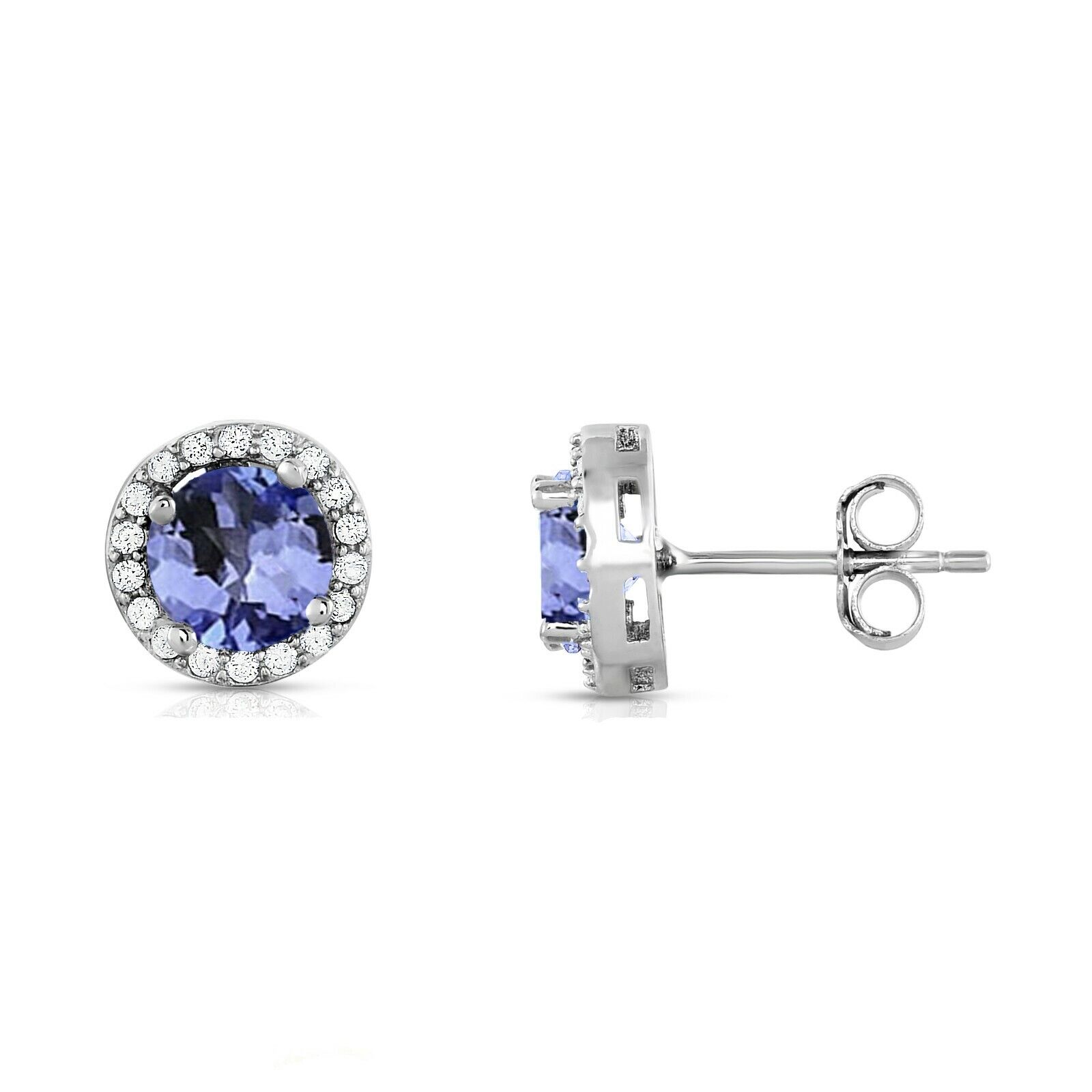 Tanzanite and White Topaz Halo Stud Earrings