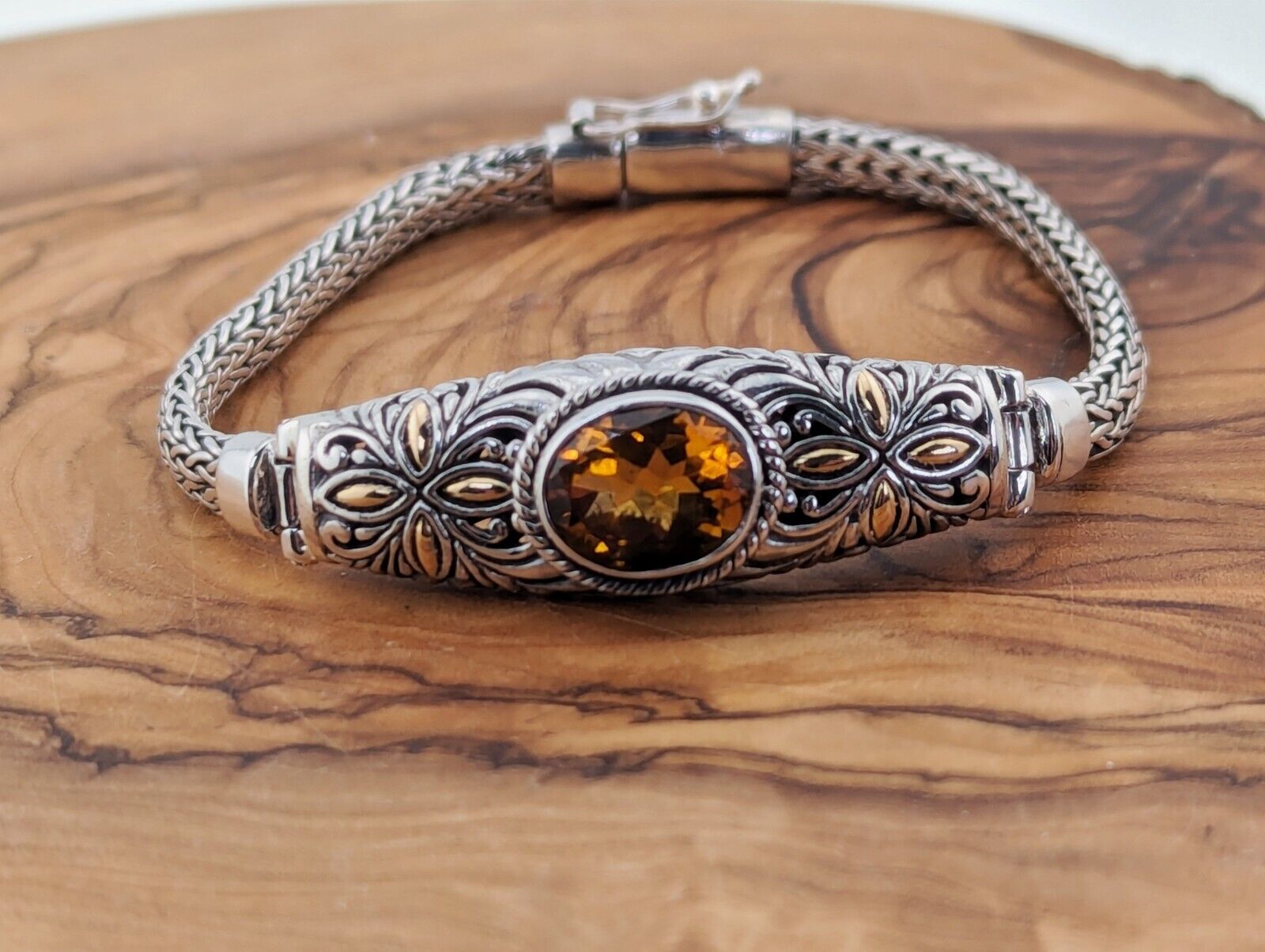 Sterling Silver Maderia Citrine Gold Accent Bracelet