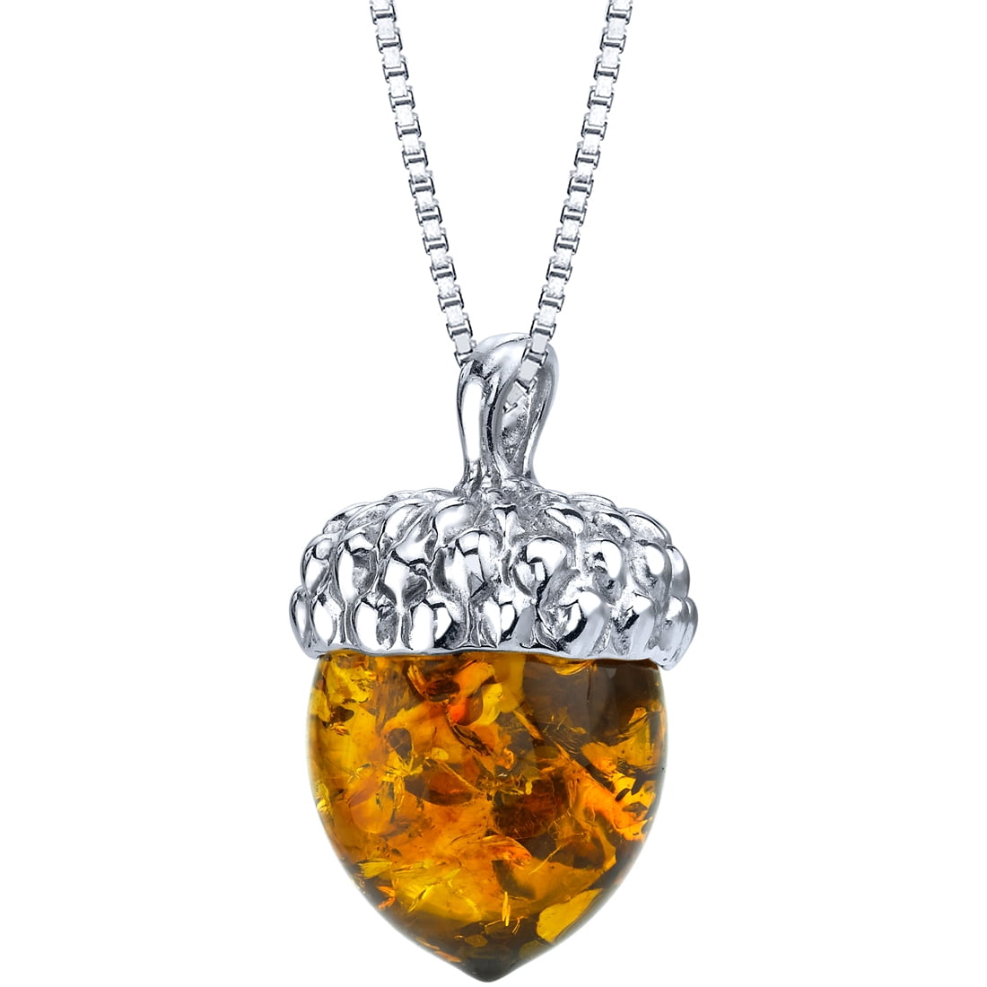 Baltic Amber Acorn Pendant Necklace in Silver