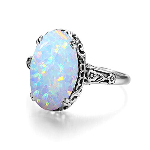 White Opal Floral Sterling Silver Ring for Women