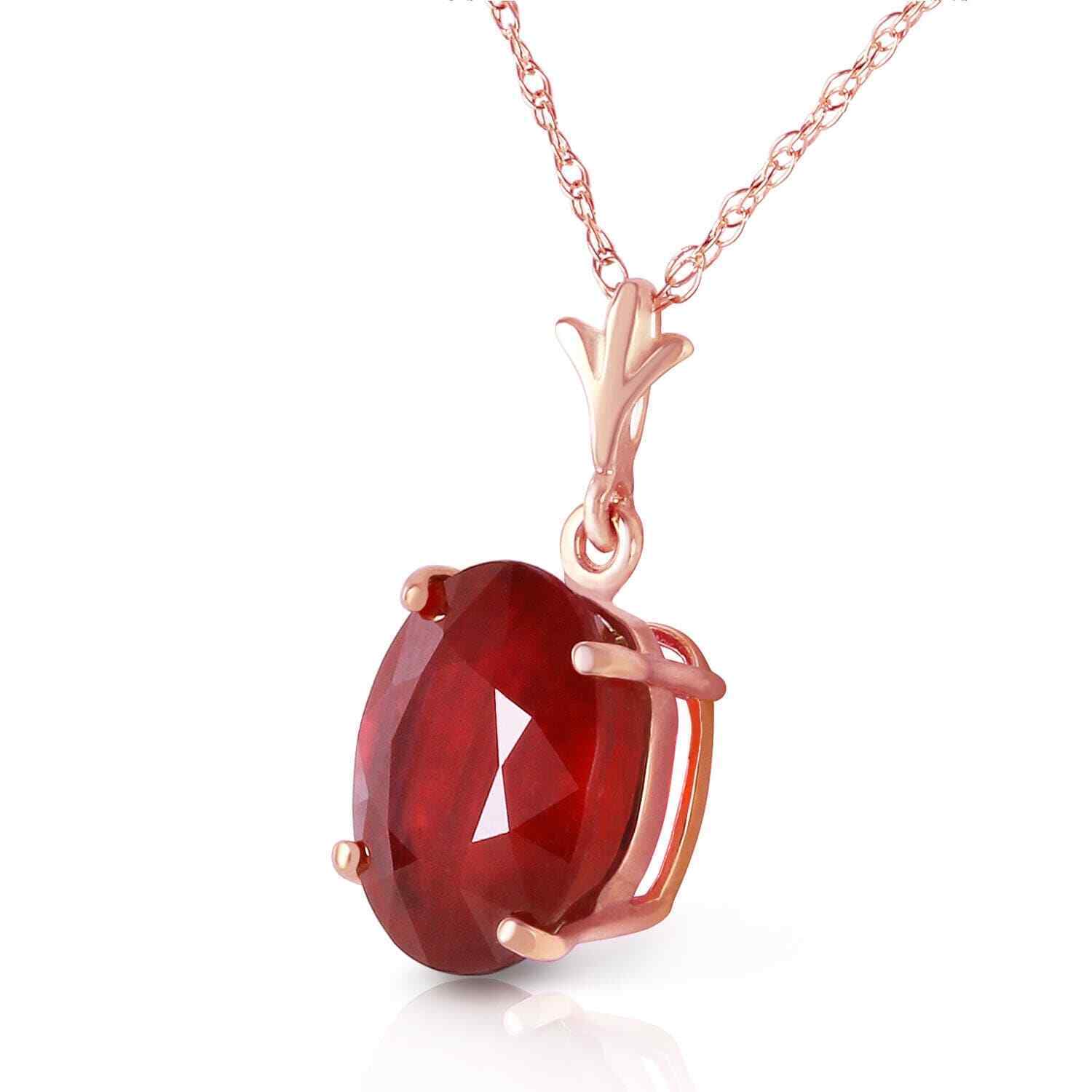 14K Rose Gold Oval Ruby Necklace, 3.5 Carats
