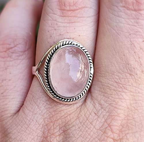 Handmade Rose Quartz Silver Ring for Women