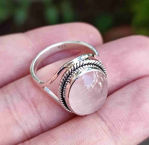 Handmade Rose Quartz Silver Ring for Women