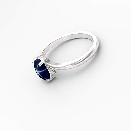 Blue Star Sapphire Silver Ring with White Accents