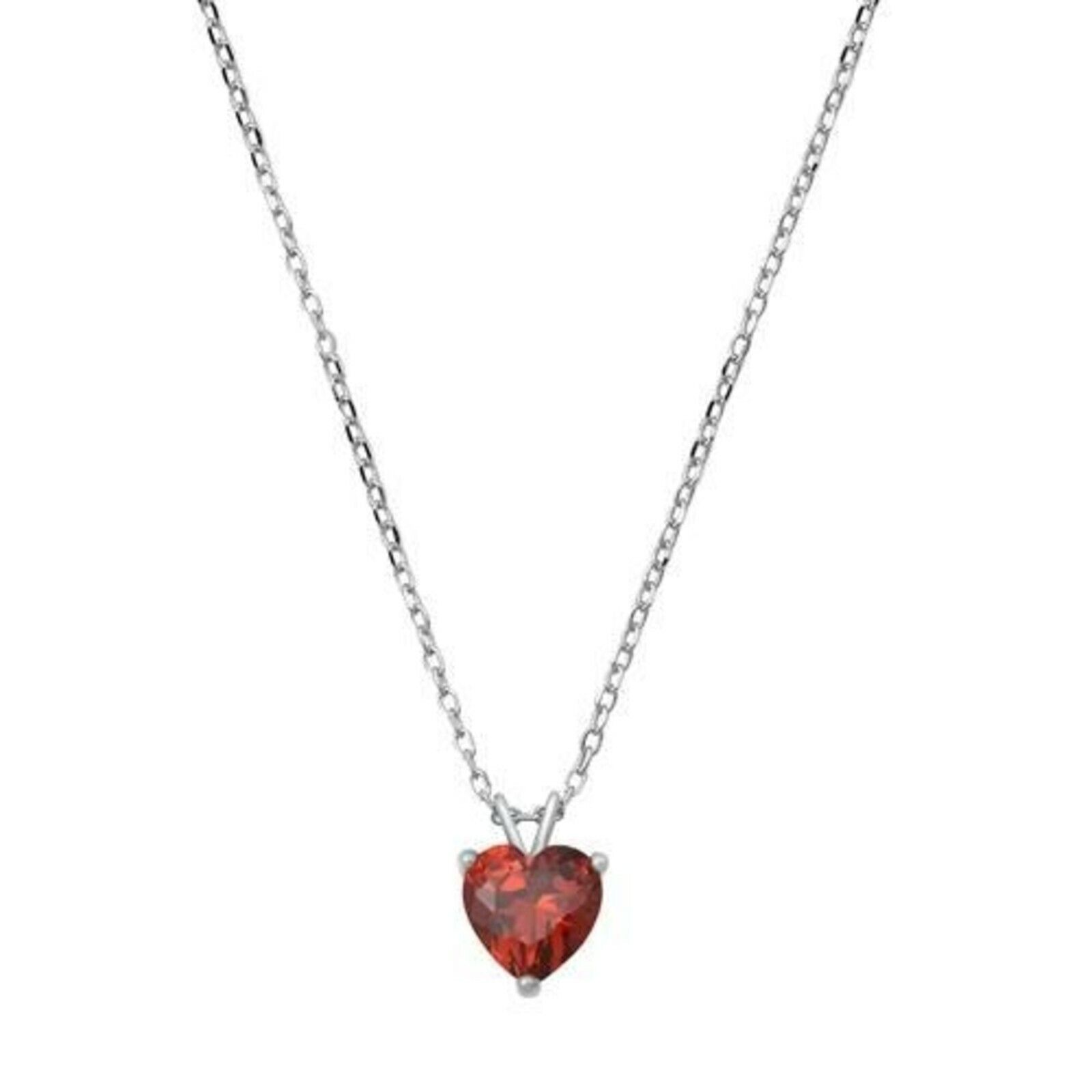 Ruby Heart Pendant Necklace in Sterling Silver
