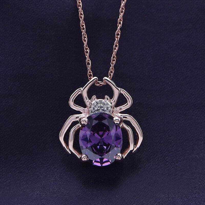 Amethyst Spider Pendant Necklace in Rose Gold