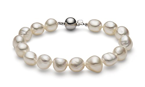 White Baroque Freshwater Pearl Bracelet in Silver