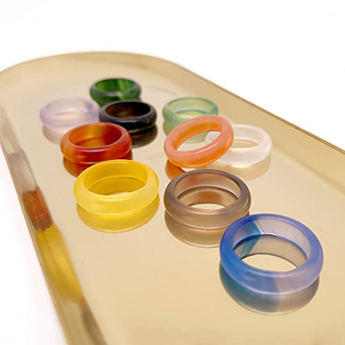 10 Pcs Multi-Color Agate Band Rings for Women