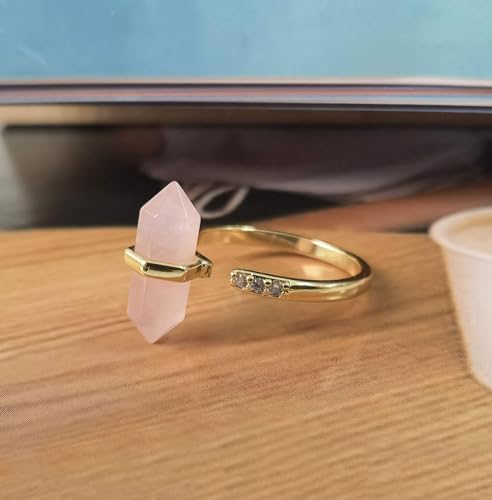 Adjustable Rose Quartz Gold Plated Ring for Women