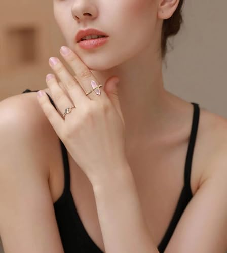 Adjustable Rose Quartz Gold Plated Ring for Women