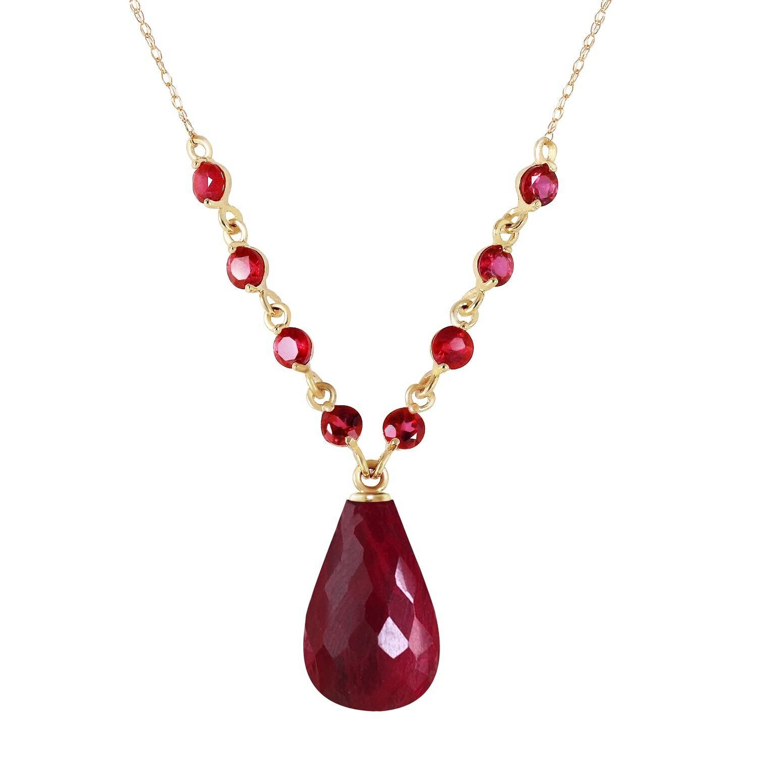 Natural Ruby Briolette Necklace in 14K Yellow Gold