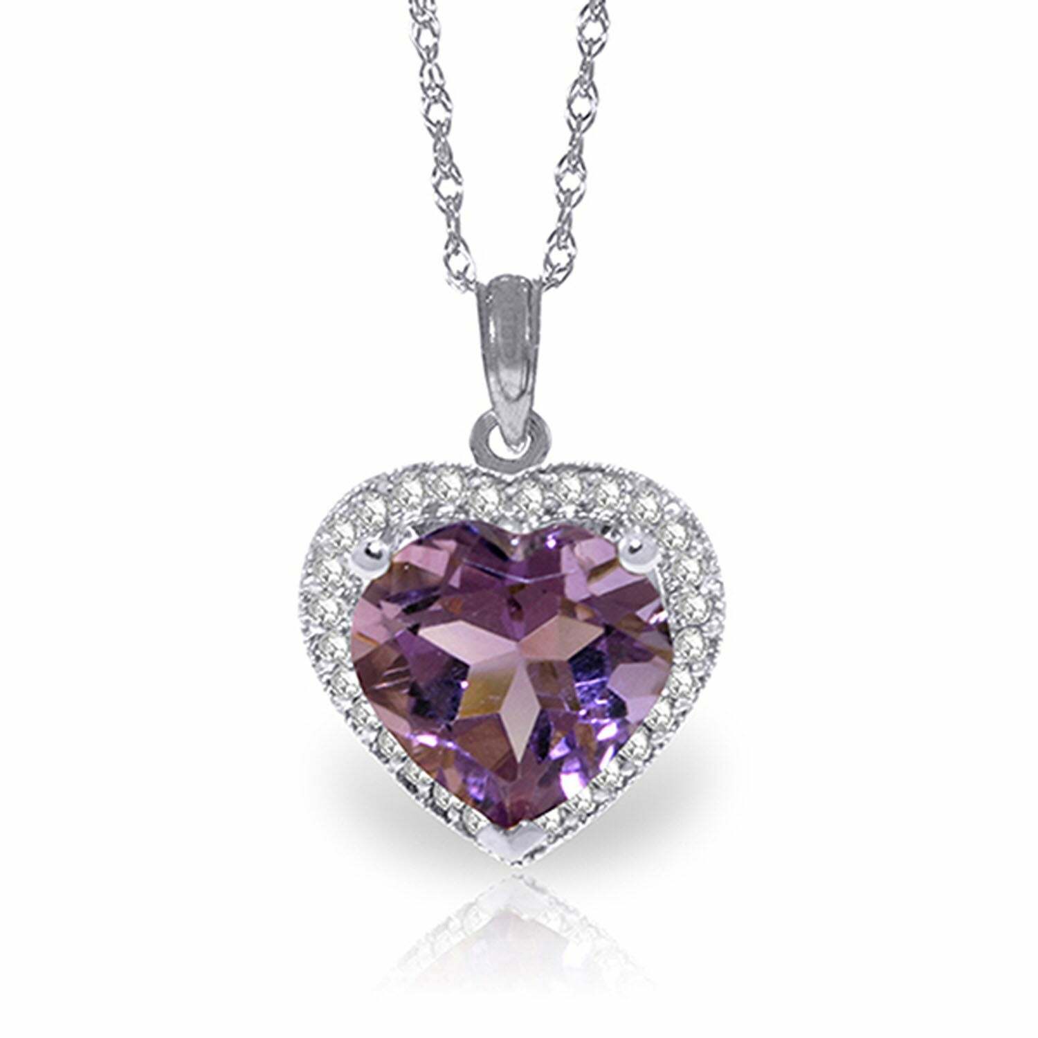 14K White Gold Amethyst Diamond Necklace, 3.24 Carats