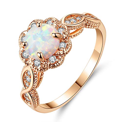Opal and Zirconia Rose Gold Ring for Women