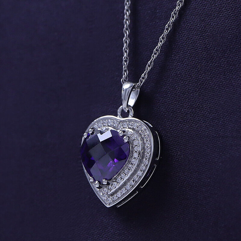 Amethyst Heart Pendant Necklace with White Sapphire