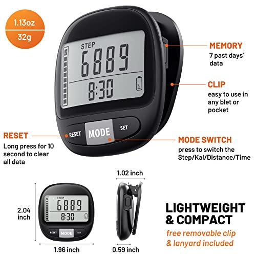 3D Clip-On Pedometer with Calorie Tracker