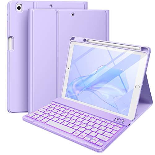 Purple iPad 9th Gen Case with Keyboard and Pencil Holder