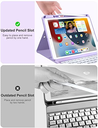 Purple iPad 9th Gen Case with Keyboard and Pencil Holder
