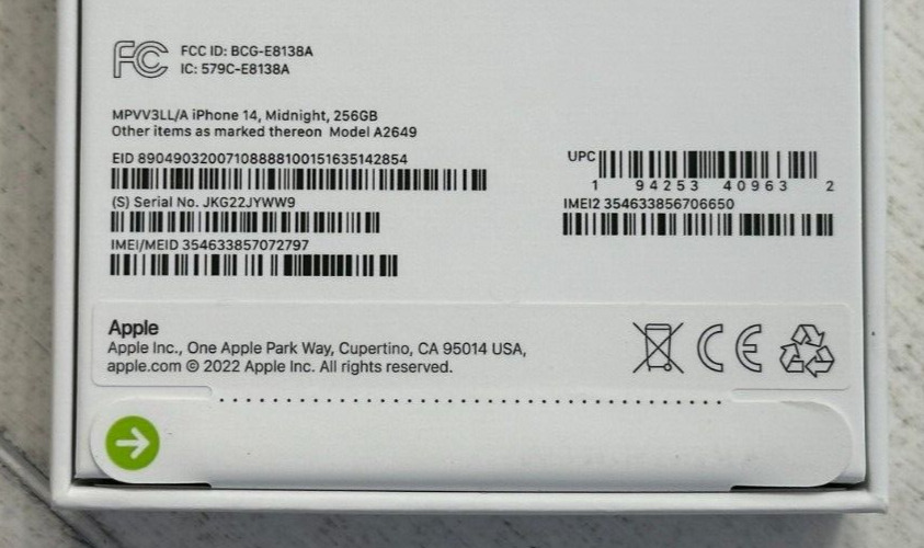 Apple iPhone 14 Black 256GB AT&T - Sealed