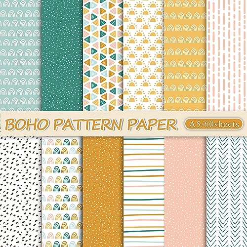 60Pcs Boho Scrapbook Paper - Double-Sided Designs