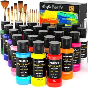 Acrylic Paint Set with 24 Colors and Brushes
