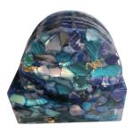 Set of 4 Drink Coasters Blue Color Natural Seashell Chips and Resin Holder
