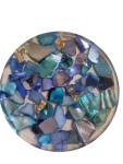 Set of 4 Drink Coasters Blue Color Natural Seashell Chips and Resin Holder