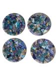 Set of 4 Drink Coasters Blue Color Natural Seashell Chips and Resin Holder