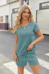 Ekouaer Two Piece Sets for Women Summer Crew Neck Lounge Short Sets Cap Sleeve Drawstring Vacation Outfits with Pocket Sage Green Medium