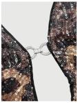 Verdusa Women's Cheetah Print Sequin Top Y2K Tie Back Corset Halter Going Out Crop Tops Brown Small