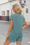 Ekouaer Two Piece Sets for Women Summer Crew Neck Lounge Short Sets Cap Sleeve Drawstring Vacation Outfits with Pocket Sage Green Medium