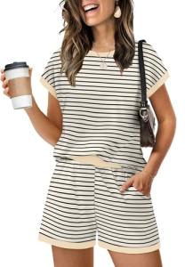 Two Piece Sets for Women Summer Spring Outfits Travel Cruise Lounge Sets Cap Sleeve Sweatsuits Women 2 Piece Resort Wear 2026 Womens Shorts Matching Pajamas Clothing Casual Beach Vacation Clothes Cute