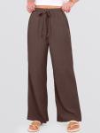 ANRABESS Women's Wide Leg Beach Pants Elastic Waist Lightweight Casual Flowy Palazzo Lounge Trousers with Pockets Brown Small