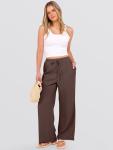 ANRABESS Women's Wide Leg Beach Pants Elastic Waist Lightweight Casual Flowy Palazzo Lounge Trousers with Pockets Brown Small
