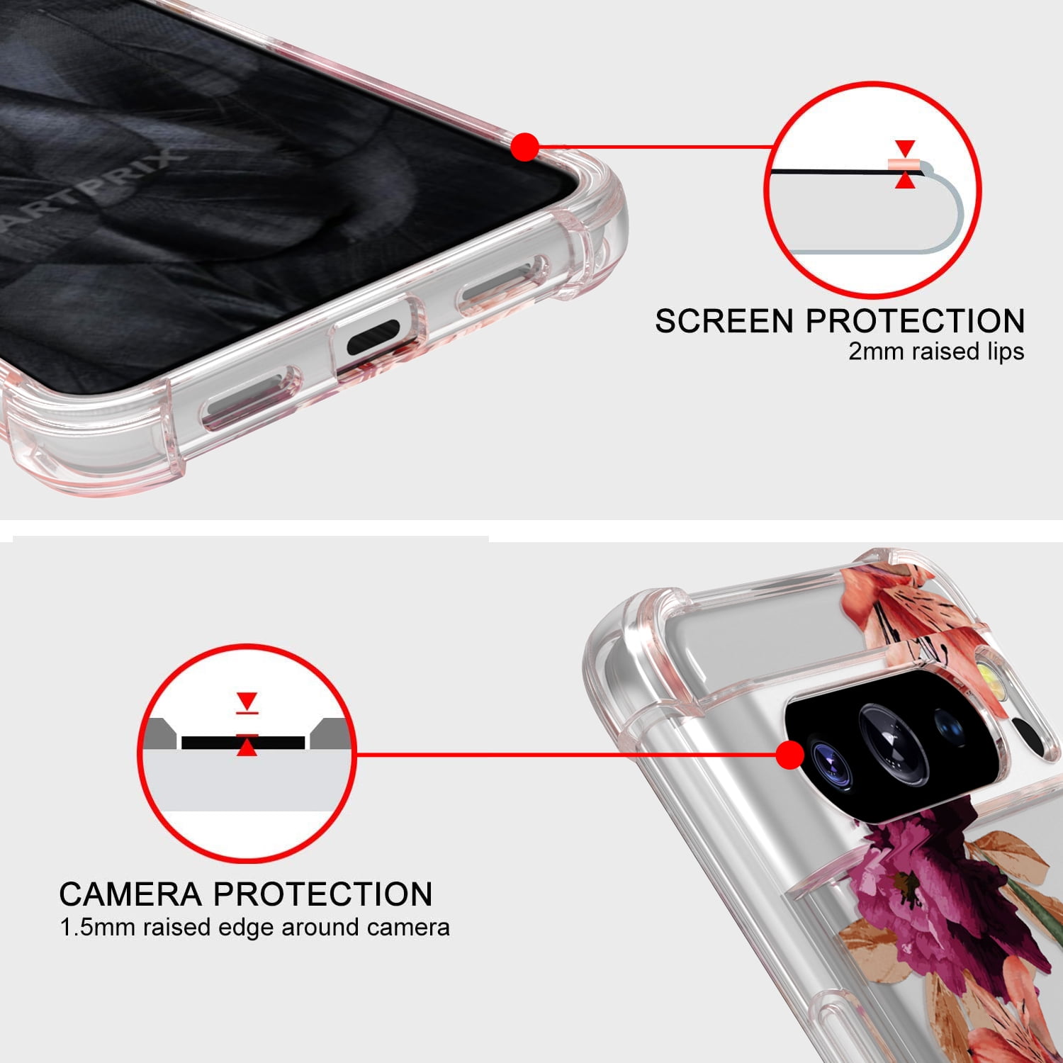 Clear Peony Flower Case for Google Pixel 8 Pro