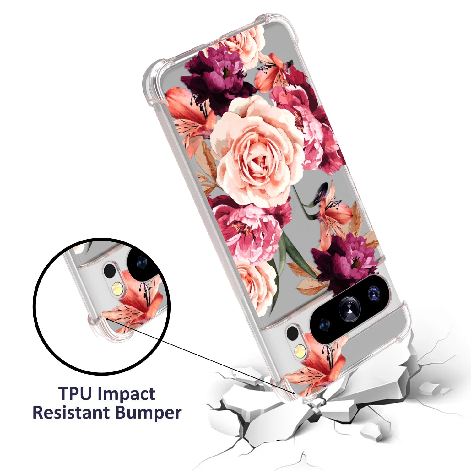 Clear Peony Flower Case for Google Pixel 8 Pro