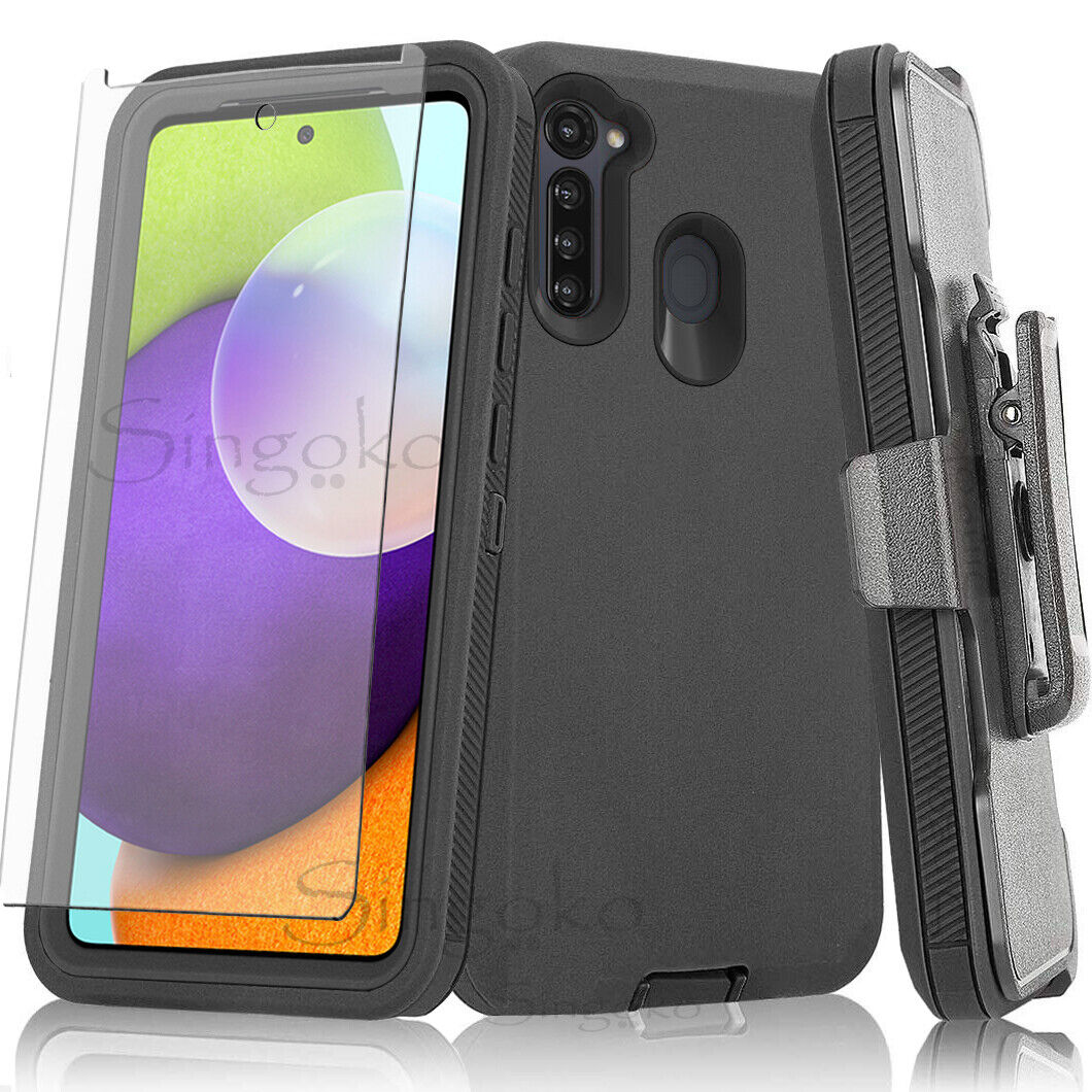 Rugged Shockproof Phone Case with Clip and Screen Protector