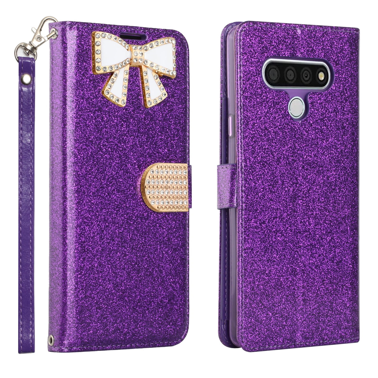 LG Stylo 6 Diamond Kickstand Wallet Case - Purple