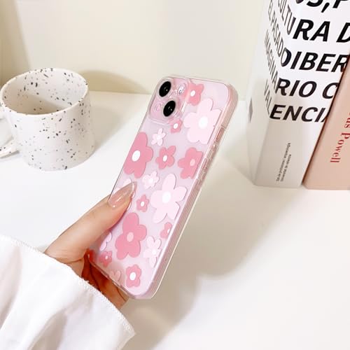 Cute Floral Clear Case for iPhone 15 - Pink