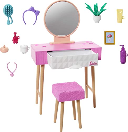 Barbie Dollhouse Vanity Set with Mirror and Stool