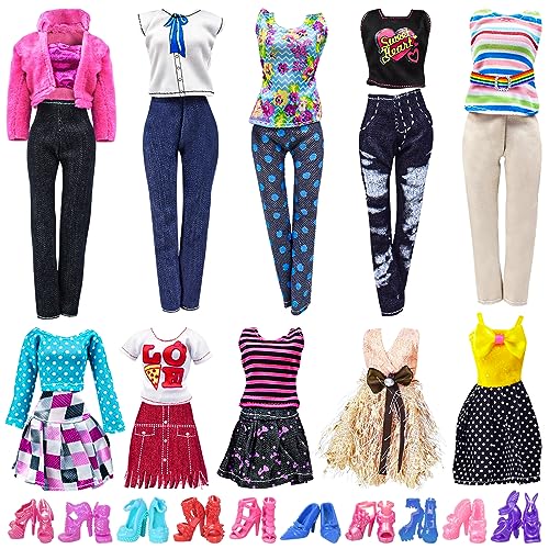 Barbie Doll Clothes Set with Dresses and Shoes