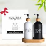 HULISEN Bamboo Soap Dispenser Set with Tray