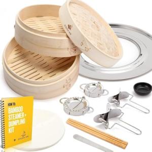 Bamboo Steamer Set: 10 Inch Basket with Accessories