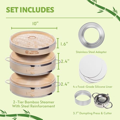 10 Inch 2 Tier Bamboo Steamer Kit