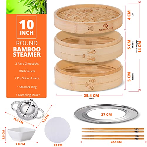 Bamboo 2-Tier Steamer Basket Set - 10-Inch Asian Cuisine