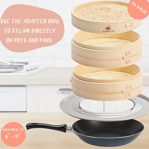 Bamboo Steamer Set: 10 Inch Basket with Accessories